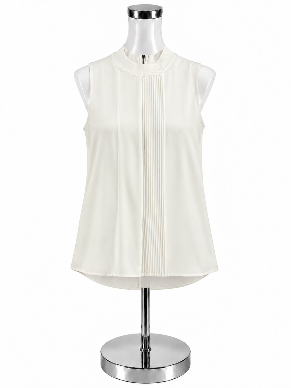 Alfani Pintuck Mock Neck Sleeveless Blouse Cream Top Size 8